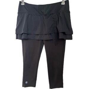 Athleta 2-in1 Ruched Skirted Capri Leggings Size Small Black Stretch Pants